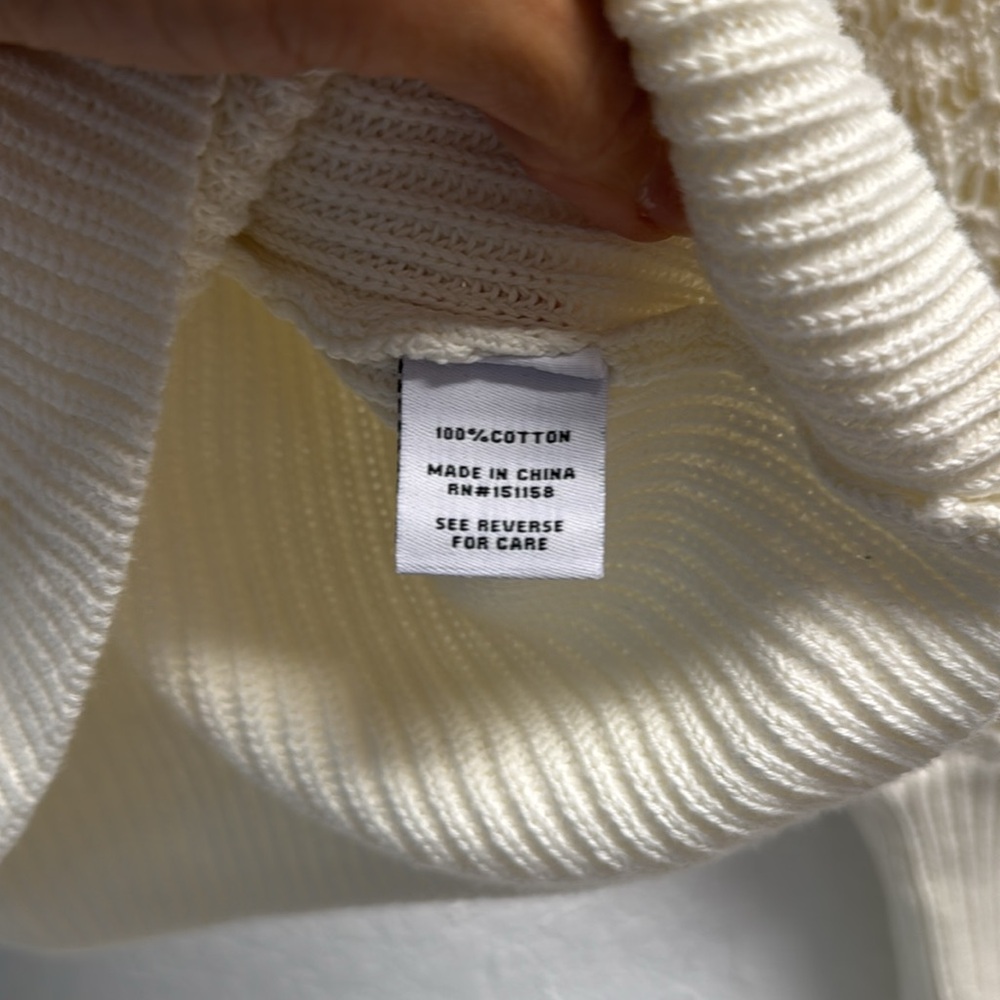 NEW- 525 Chic Cream 100% Cotton Open Knit V neck Sweater S - Picture 7 of 10